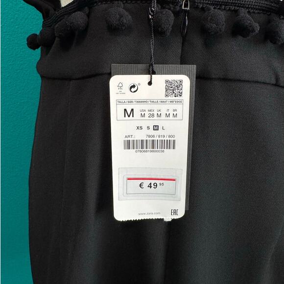 Zara Woman Black Pom Pom Trim Pinafore Apron Dress Women's Medium NWT - Picture 8 of 10